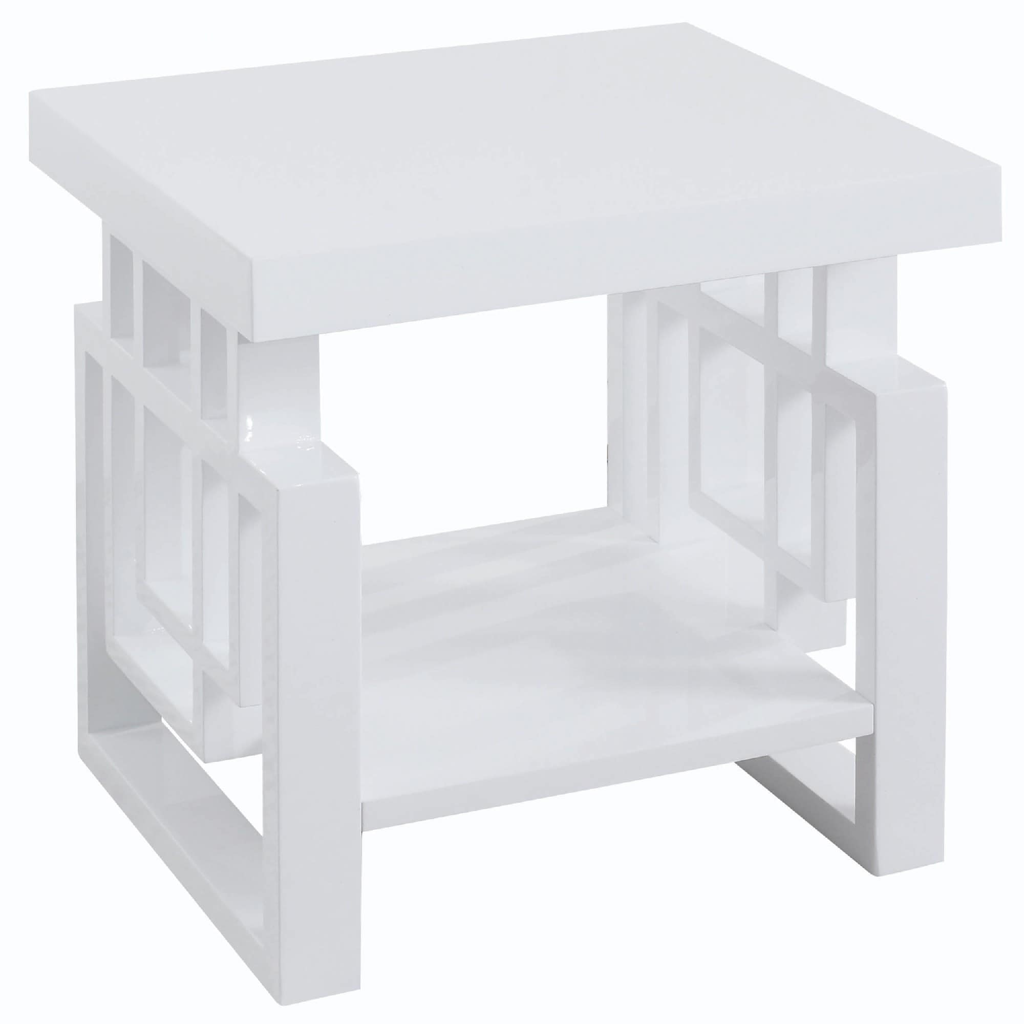 Contemporary Wooden End Table With Designer Sides and Shelf， Glossy White - Mycitystee