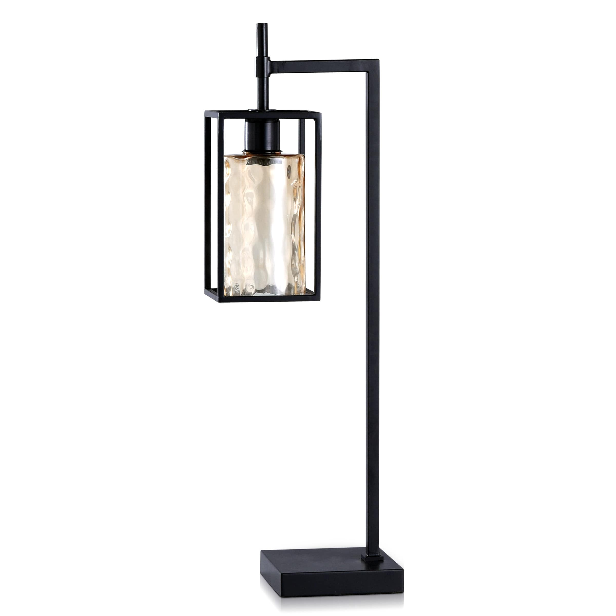 StyleCraft Elijah Black Metal and Glass Table Lamp with Amber Tinted Glass Shade - Mycitystee