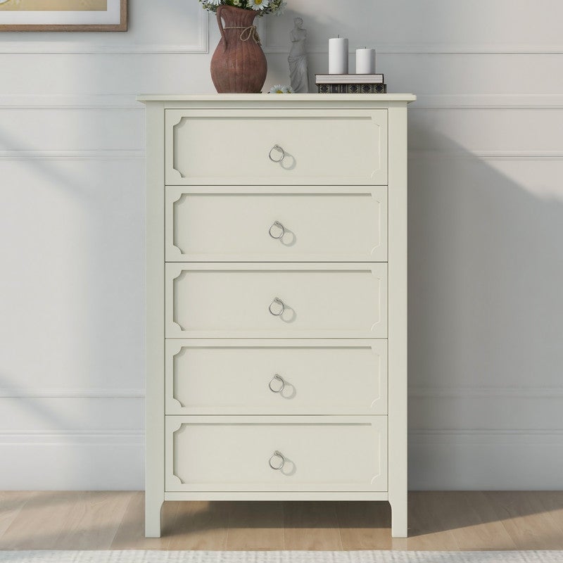 Wooden 5-drawer Chest Silver Metal Handles for Bedroom - - 37253840 - Mycitystee