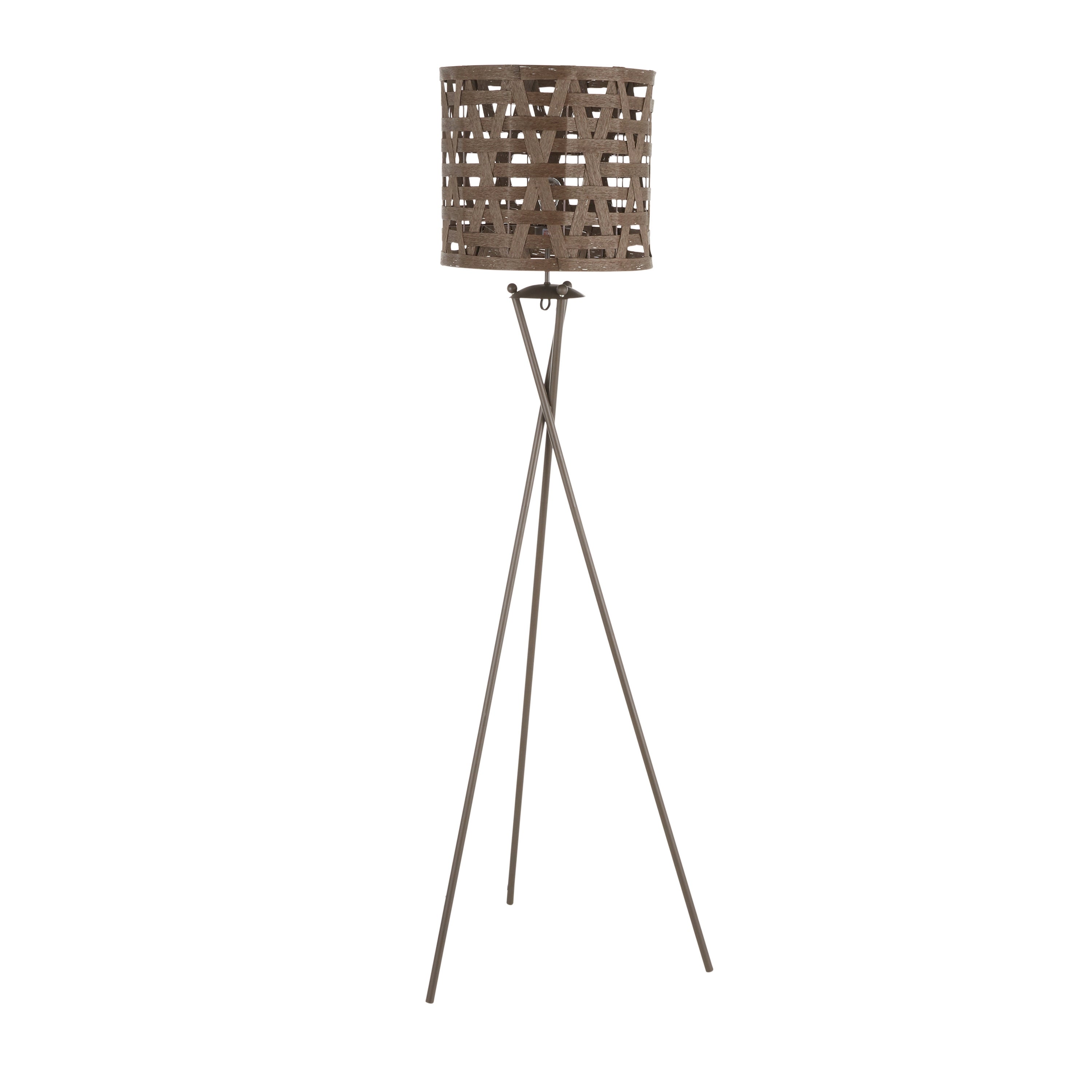 Corbin Contemporary Tripod Floor Lamp in Brown Metal with Brown Plastic Rattan Shade - Mycitystee