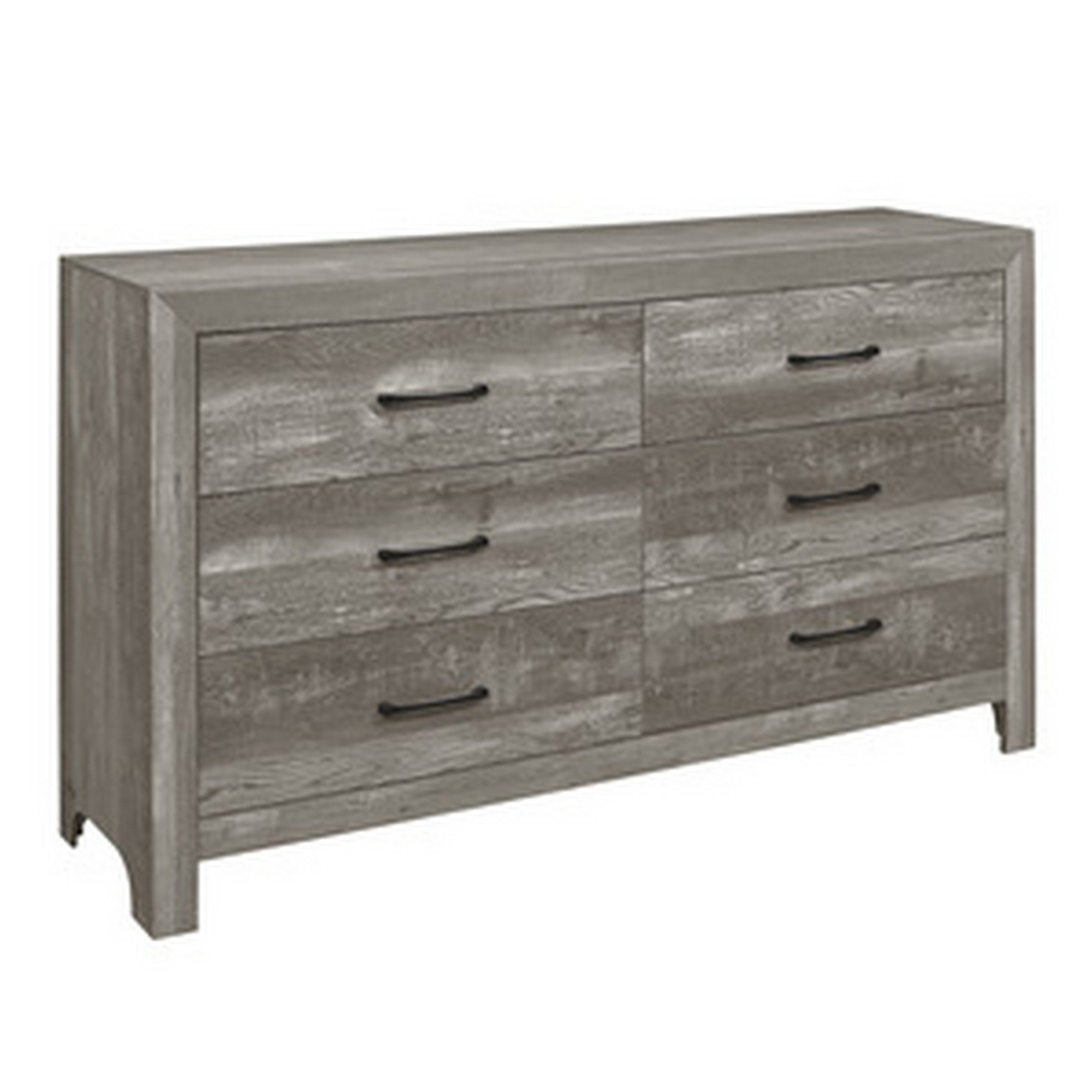 Adia 59 Inch Wide 6 Drawer Dresser， Metal Handles， Wood Grain， Rustic Gray - - 37609507 - Mycitystee