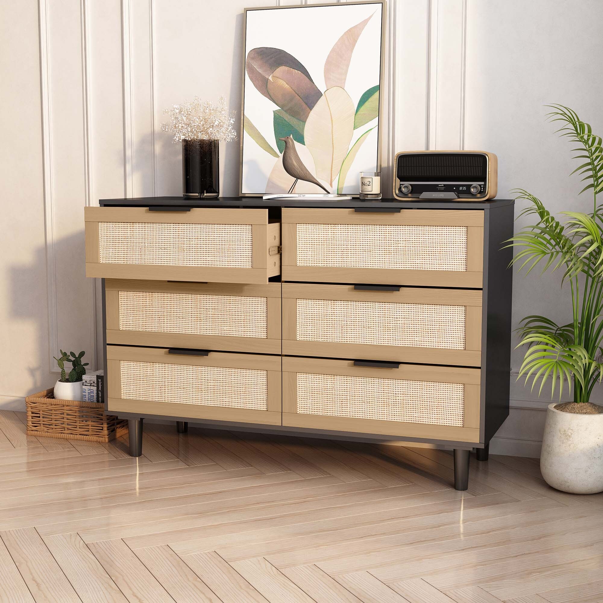 Simple 6 drawers Rattan dresser Rattan Drawer，Bedroom，Living Room - - 37074934 - Mycitystee