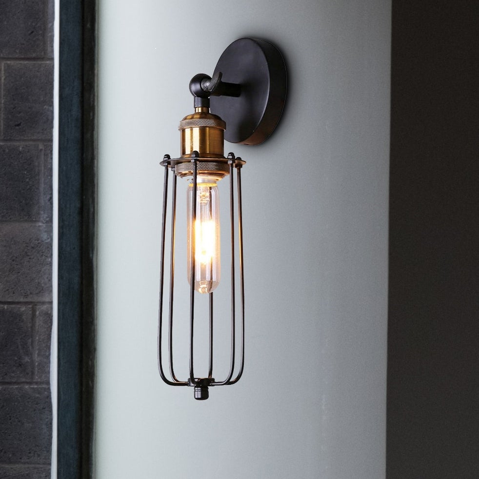 CurveCurio Adjustable Black Caged Edison Antique Wall Light Industrial Style Wall Light Farmhouse Fixture Black Wall Sconces - Mycitystee