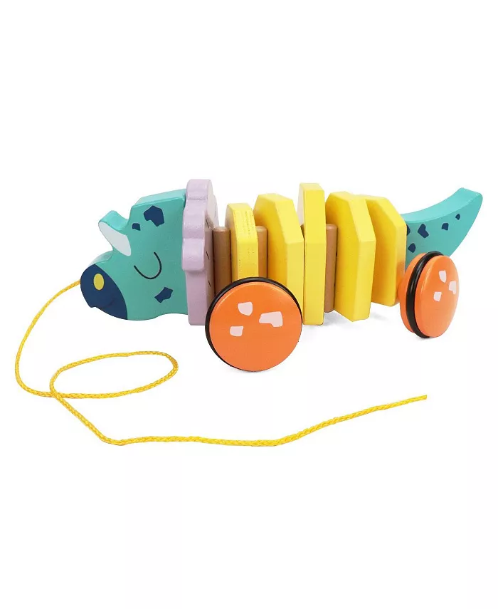 Leo Friends Pull Along Walking Triceratops Wooden Toy for Boys and Girls - Mycitystee