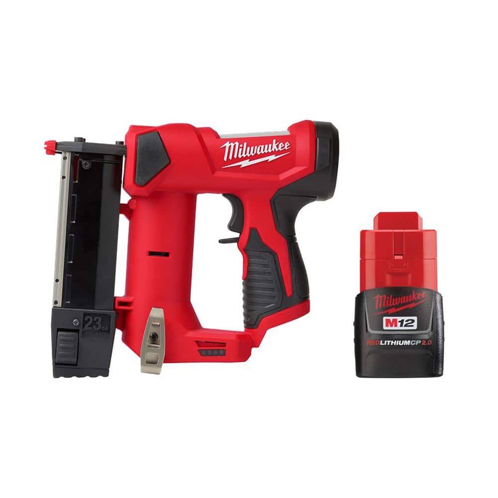 Milwaukee M12 12-Volt 23-Gauge Lithium-Ion Cordless Pin Nailer with  M12 2.0 Ah Battery 2540-20-48-11-2420 - Mycitystee