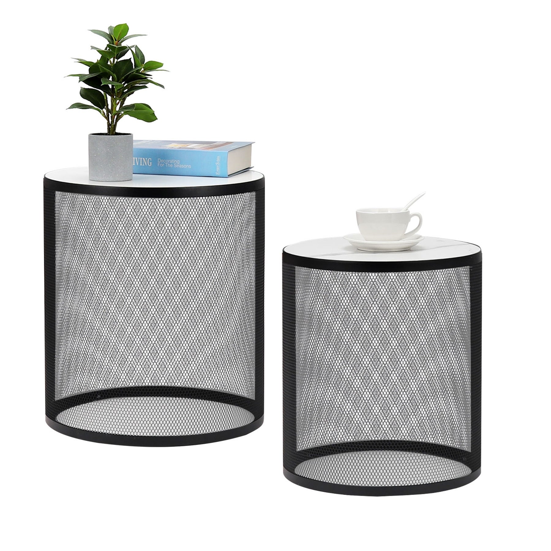 End Tables Set of 2 Round Coffee Tables with Metal Frame - Mycitystee