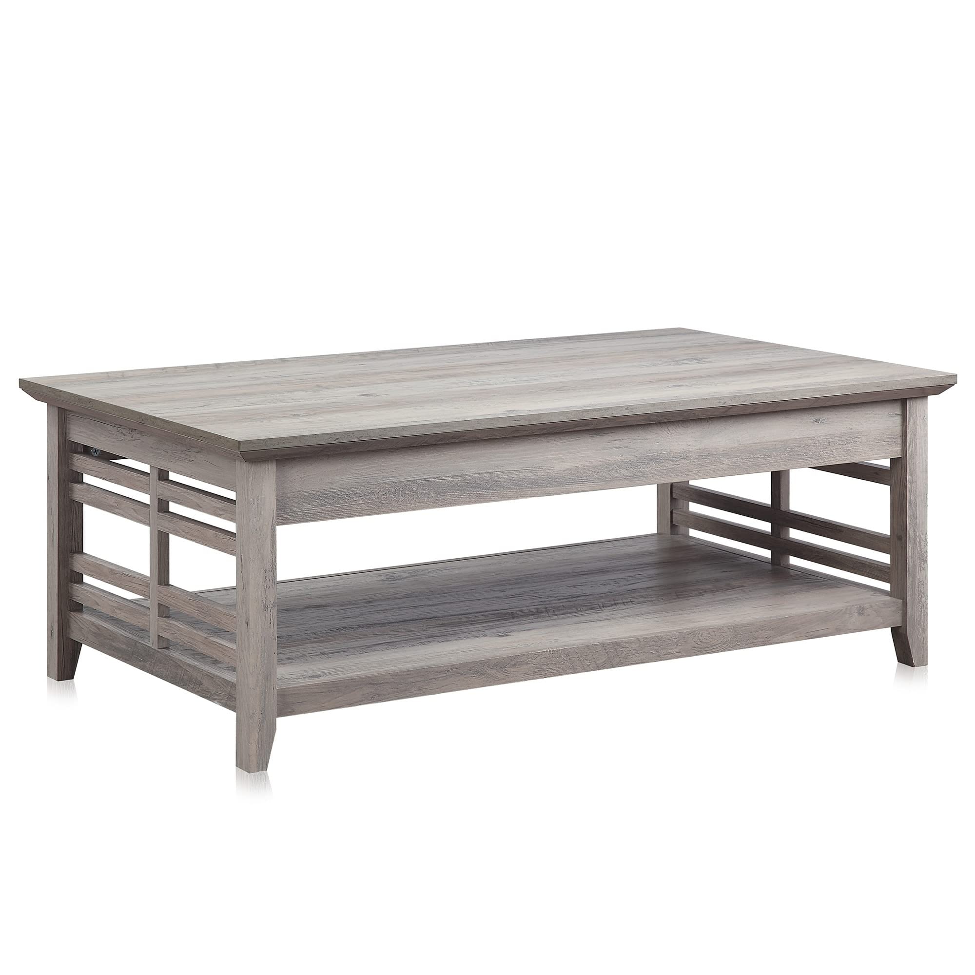Modern Wood Coffee Table with Storage Shelf Two Tier Rectangular Stylish Decor for Living Room - as picture - Mycitystee