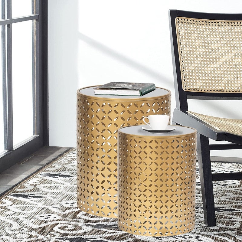 ADECO Metal End Tables Set of 2 Gold Nesting Side Coffee Table - Mycitystee