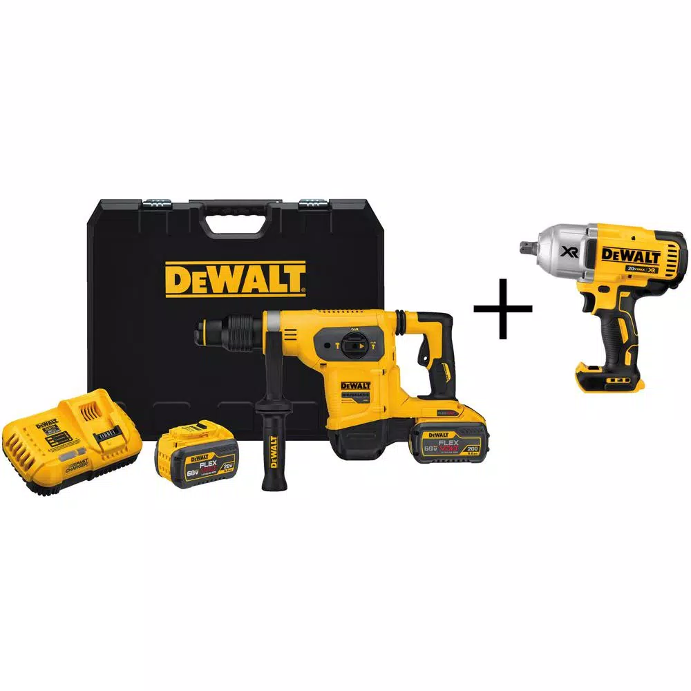 DEWALT FLEXVOLT 60-Volt MAX Brushless 1-9/16 in. SDS MAX Rotary Hammer， (2) FLEXVOLT 9.0Ah Batteries and 1/2 in. Impact Wrench and#8211; XDC Depot - Mycitystee