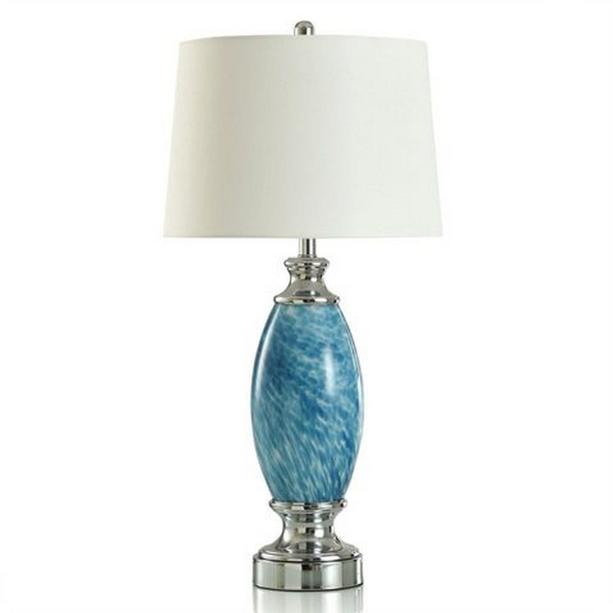 Faneel Blue - Swirled Glass Table Lamp - Internal Night Light Feature - Blue， White Finish - White Shade - Mycitystee