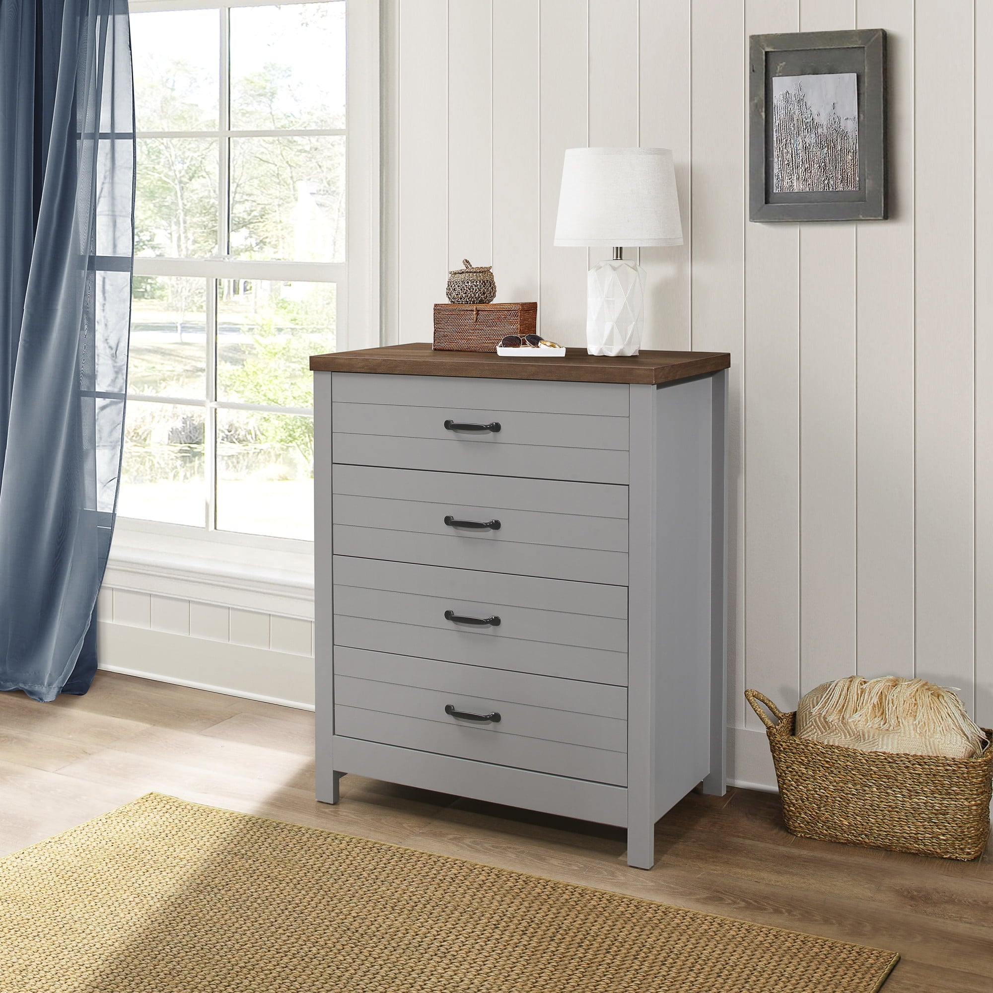 Lancaster Farmhouse 4-Drawer Dresser， Gray and Oak， by Living Essentials - - 37236400 - Mycitystee