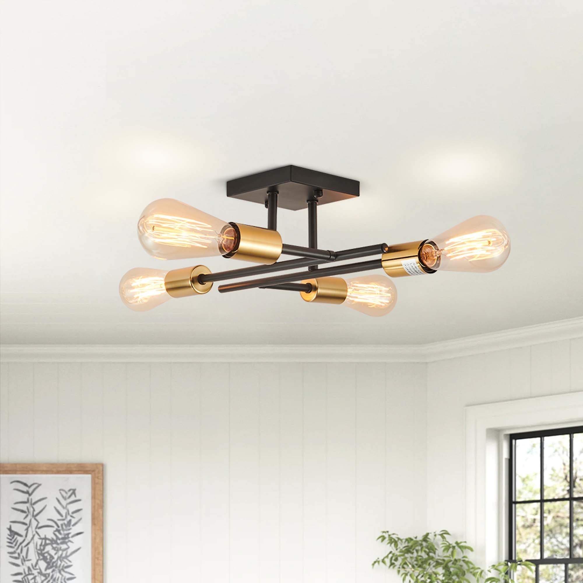 4 - Light Mid-Century Modern Vintage Metal Sputnik Semi-Flush Mount - Mycitystee