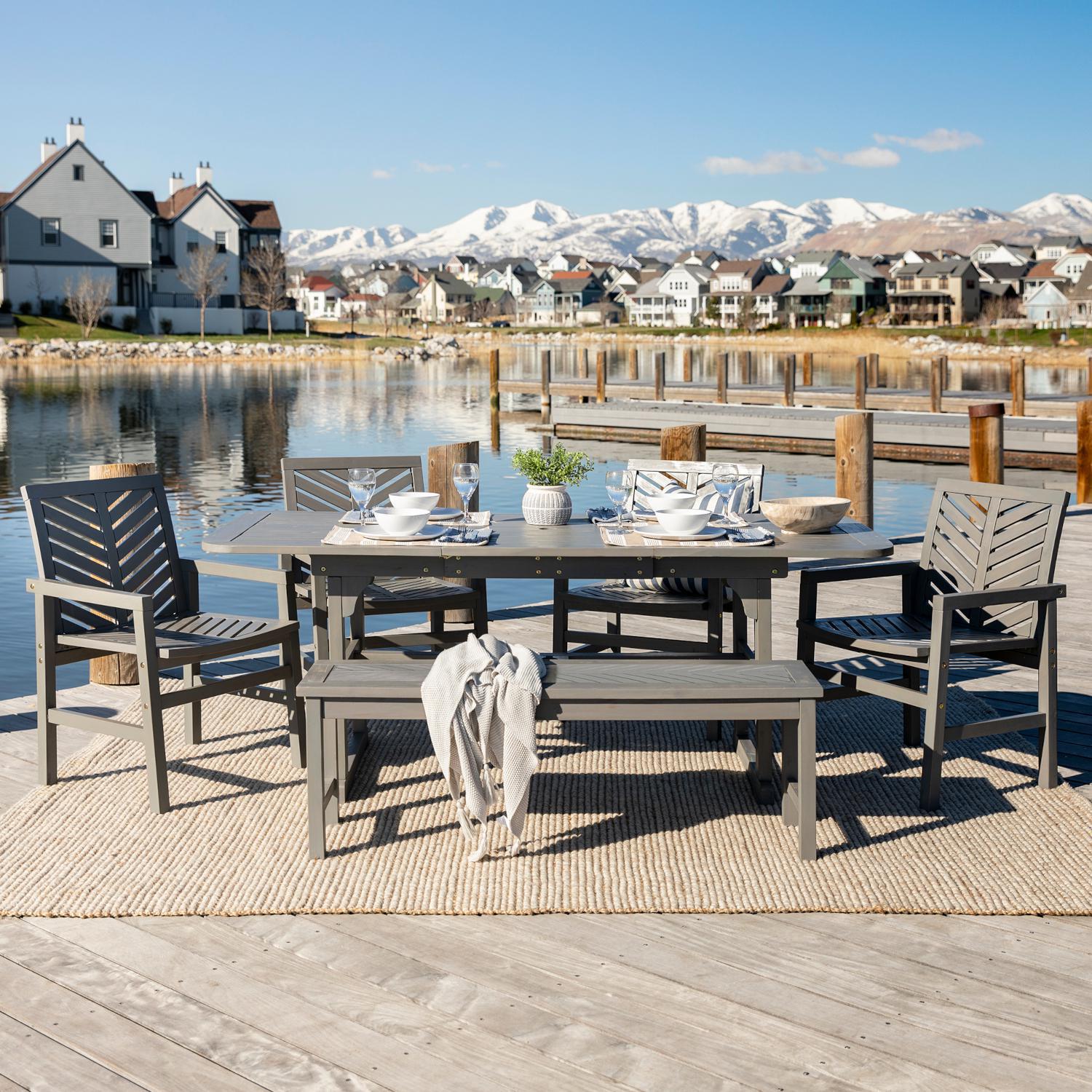 Ultimate Patio Wishlake 6 Piece Acacia Patio Dining Set W/ 55-79 X 35 Inch Extension Rectangular Table - Mycitystee