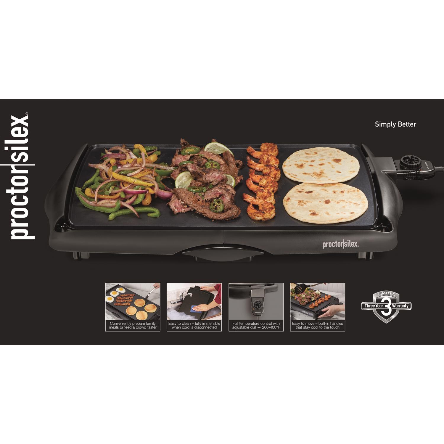 Proctor Silex Black Plastic Nonstick Surface Electric Griddle 200 sq in - Mycitystee
