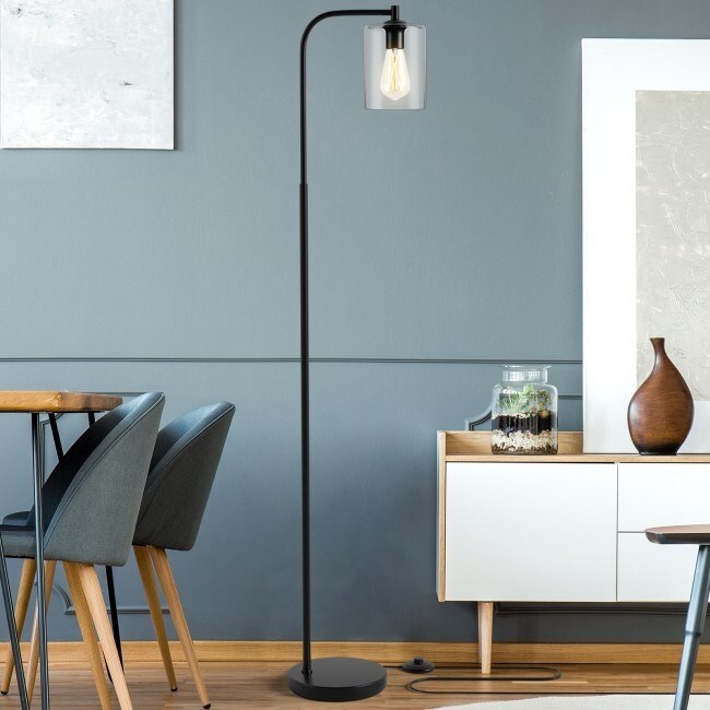 Global Pronex Industrial Floor Lamp with Glass Shade-Black - Mycitystee