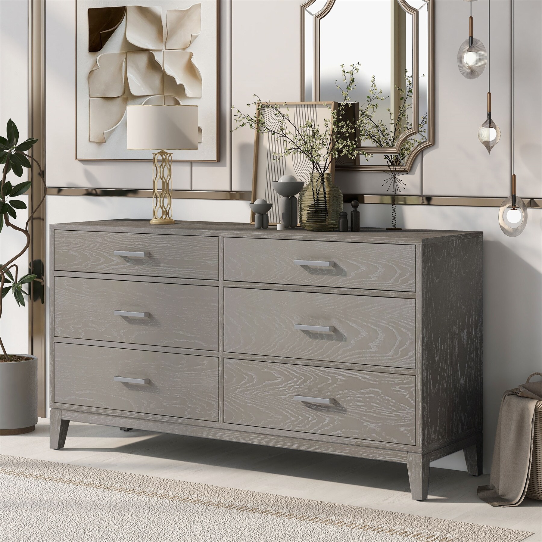Grey Grain Solid Wood 6 Drawers Dresser - - 37267563 - Mycitystee