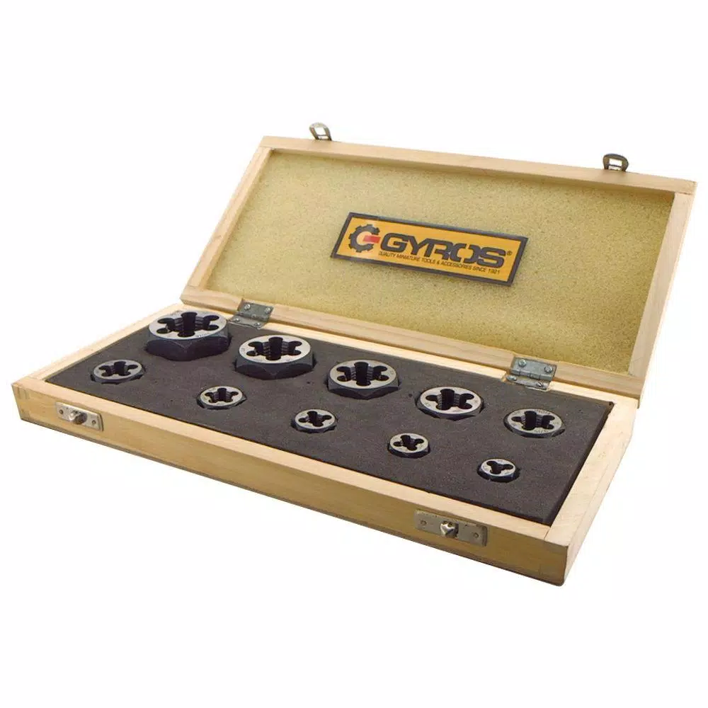 Gyros 1/4 in. and#8211; 1 in. NF Left Handed Carbon Steel Hex Rethreading Die Set (10-Piece) and#8211; XDC Depot - Mycitystee