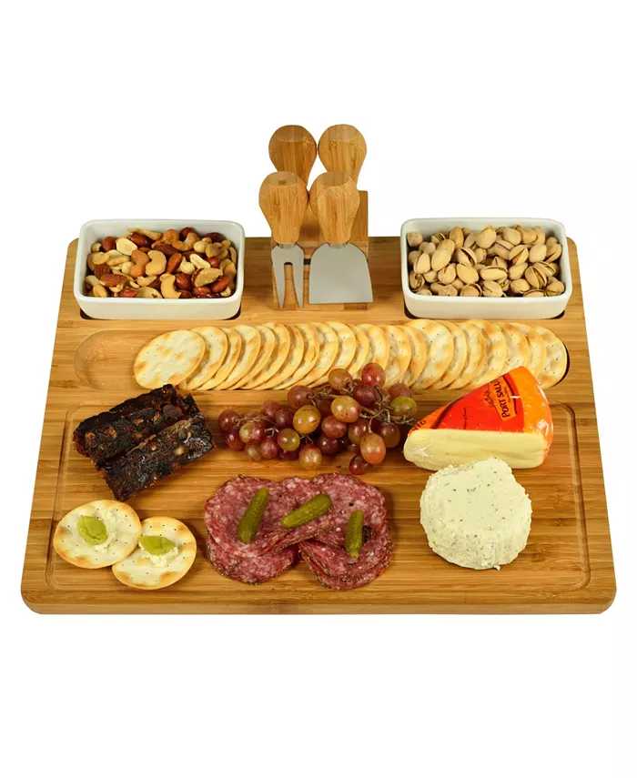 Picnic At Ascot Sherborne Large Bamboo Cheese Board Set with 4 Tools and 2 Bowls - Mycitystee