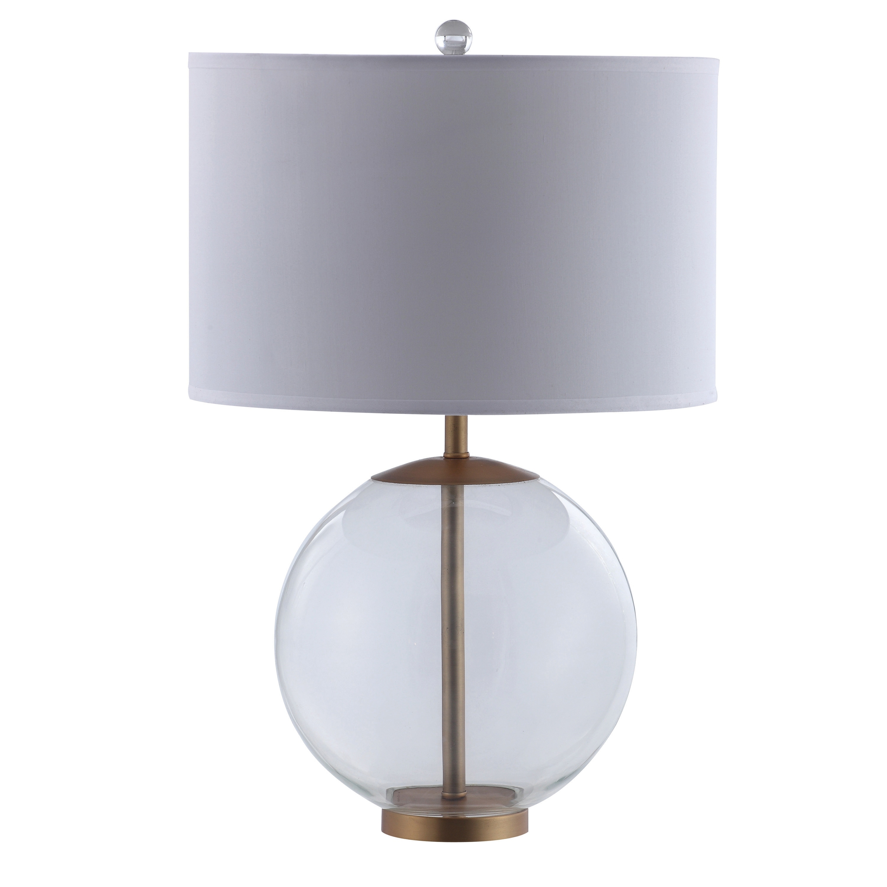 Drum Shade Metal Table Lamp with Glass Orb Accent， White and Brown - Mycitystee
