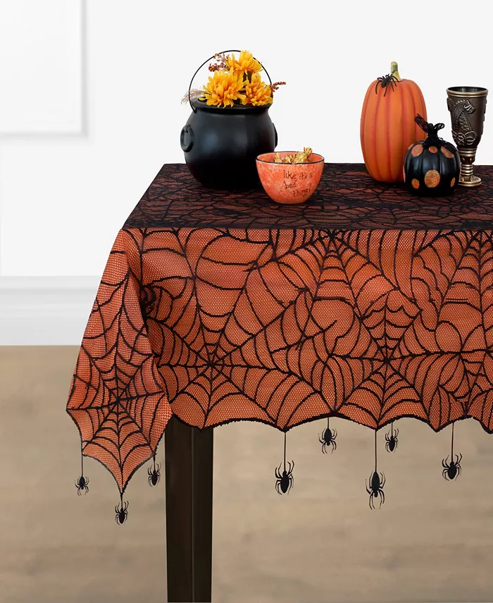 Elrene Crawling Halloween Spider Lace Lined Tablecloth - 60