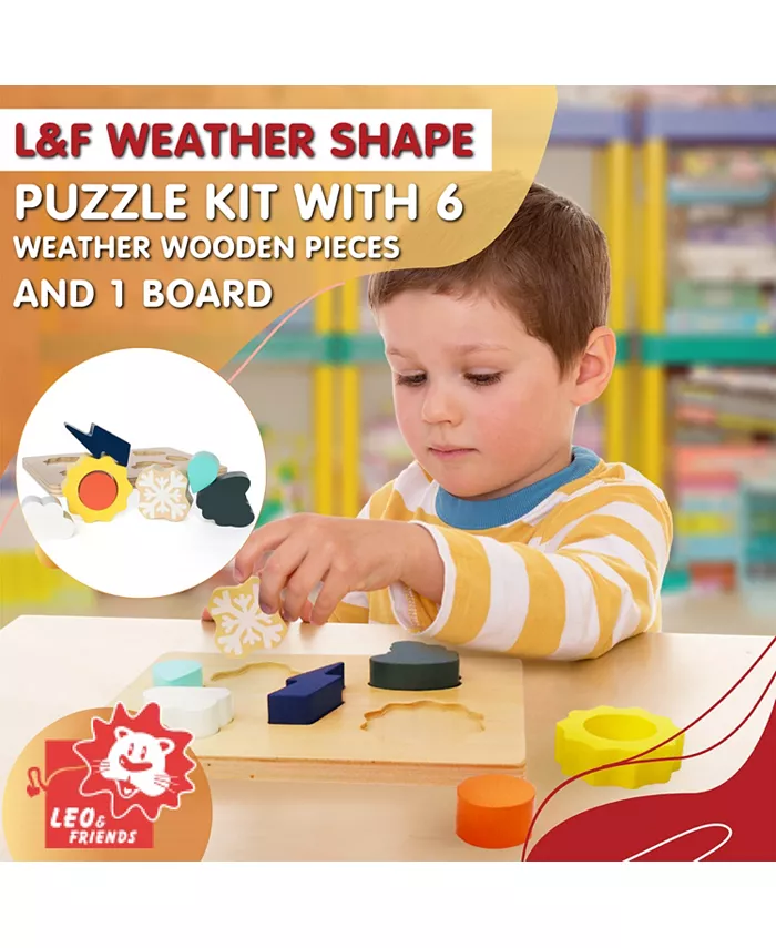 Leo Friends Weather Shape Puzzle Kit with 6 Weather Wooden Pieces and 1 Board - Mycitystee