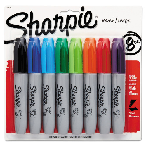Sharpie Chisel Tip Permanent Marker， Medium， Assorted Colors， 8/Set (38250PP) - Mycitystee