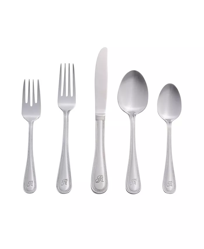 RiverRidge Home Riverridge Beaded 46 Piece Monogrammed Flatware Set - R， Service for 8 - Mycitystee