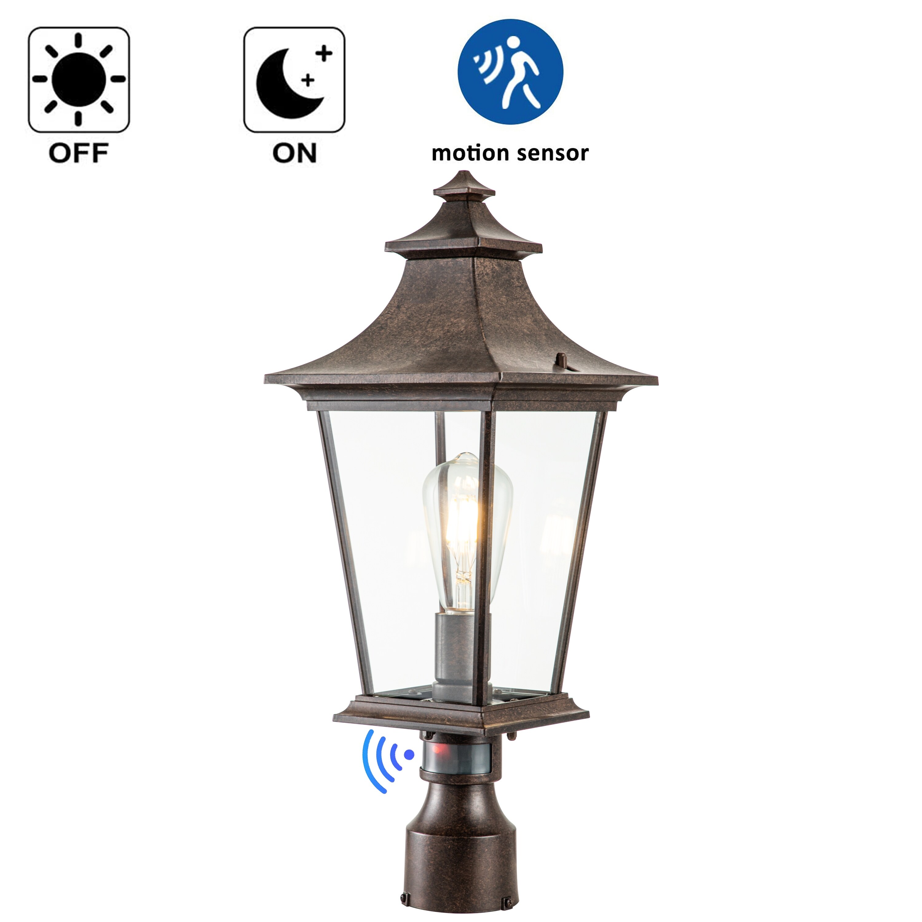 1-Light Tannery Bronze Aluminium Motion Sensing Dusk to Dawn Hardwired Outdoor Weather Resistant Post Lantern Light - Mycitystee