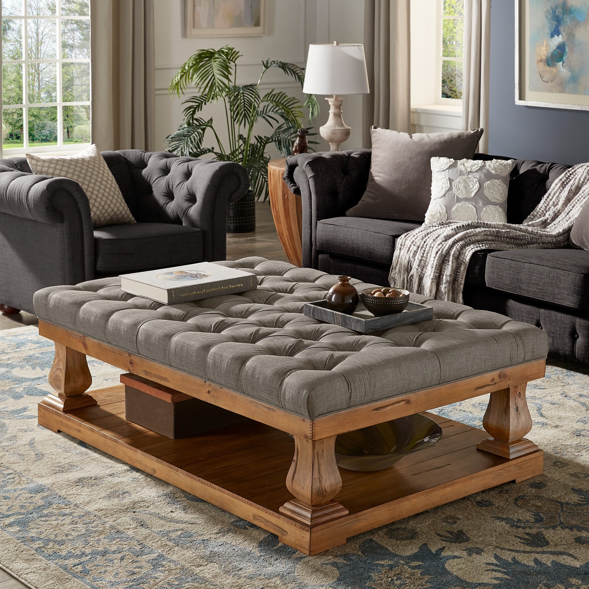 Knightsbridge Linen Baluster Coffee Table Ottoman by iNSPIRE Q Artisan - Mycitystee