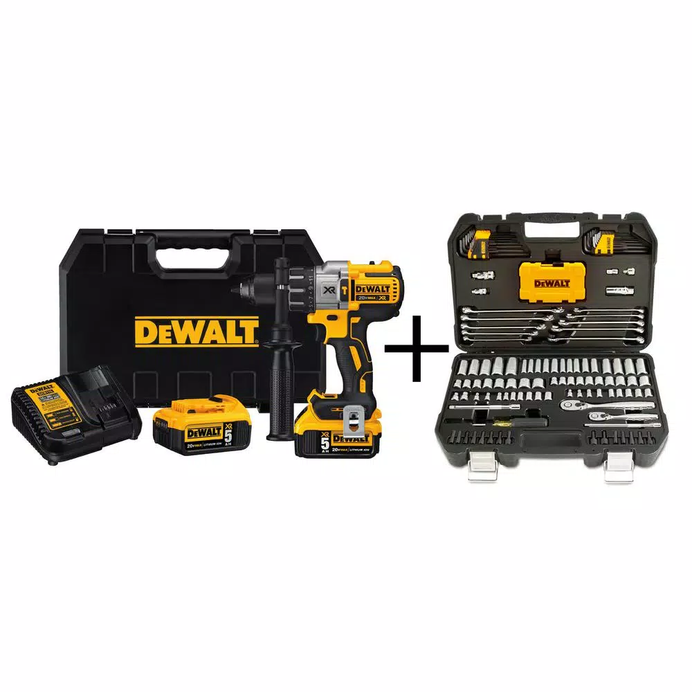 DEWALT 20-Volt MAX XR Cordless Brushless 3-Speed 1/2 in. Hammer Drill， (2) 20-Volt 5.0Ah Batteries and Mech Tool Set (142-Piece) and#8211; XDC Depot , - Mycitystee