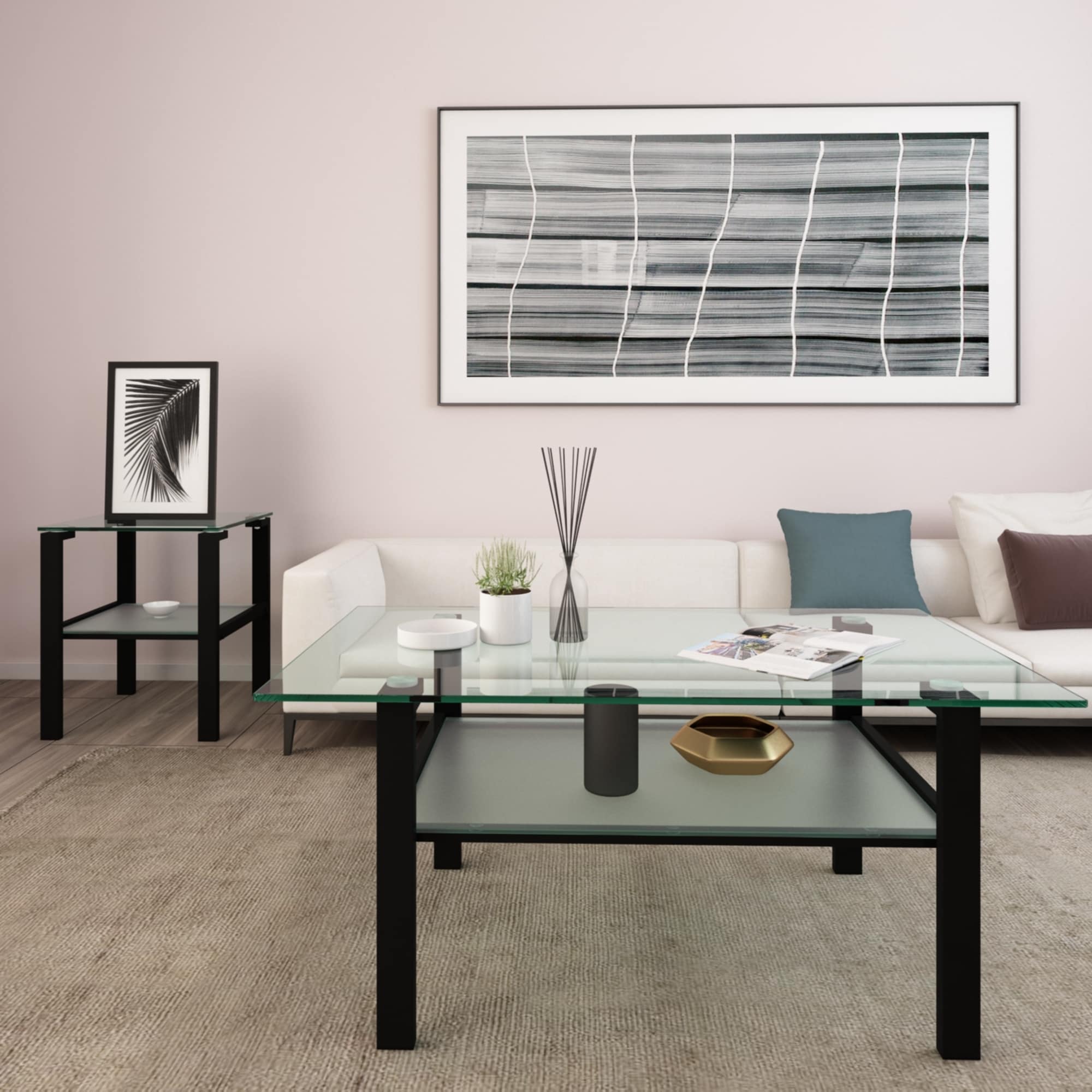 Transparent glass black coffee table， modern simple， living room coffee table， side center table - Mycitystee