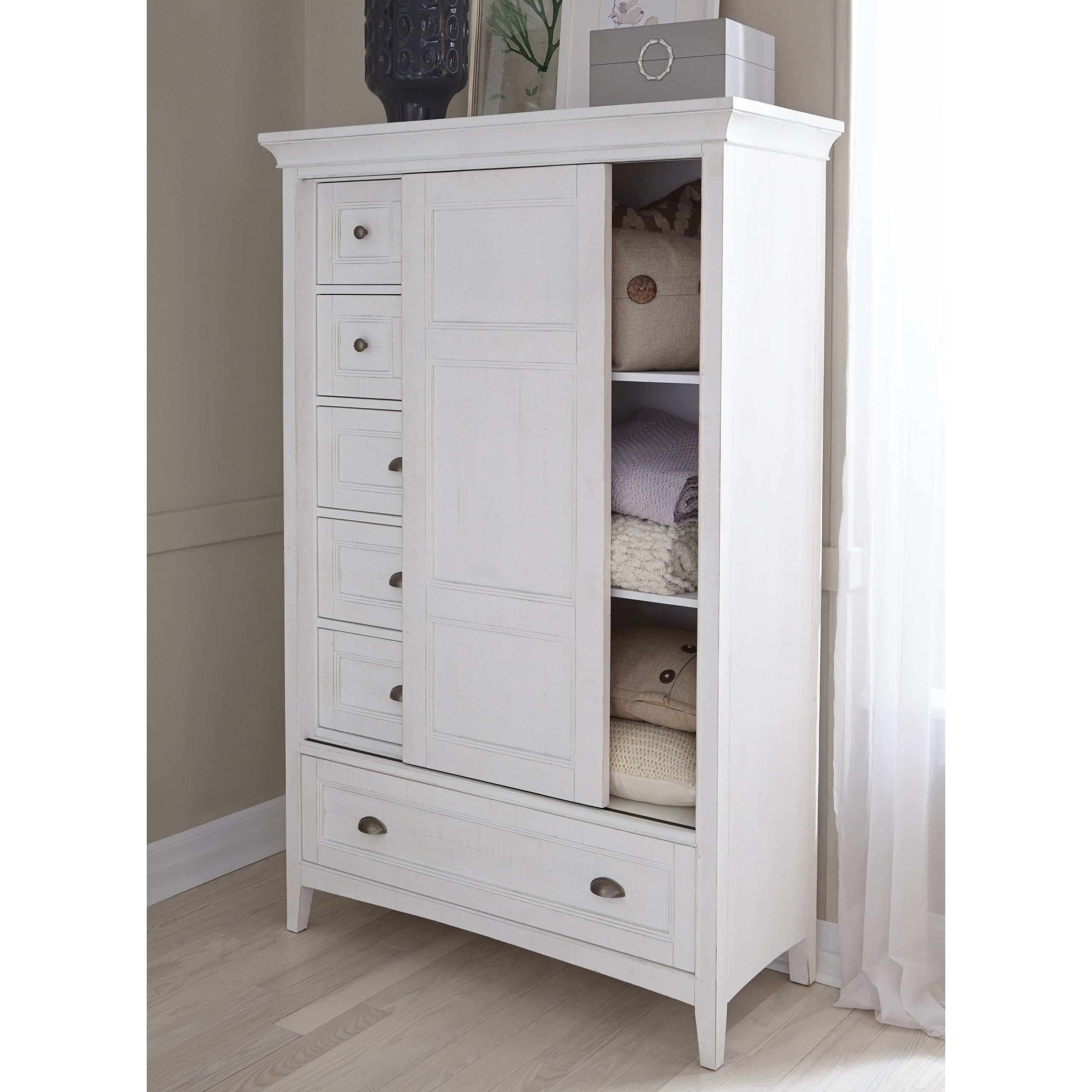 Heron Cove Relaxed Traditional Soft White Sliding Door Chest - - 20108353 - Mycitystee