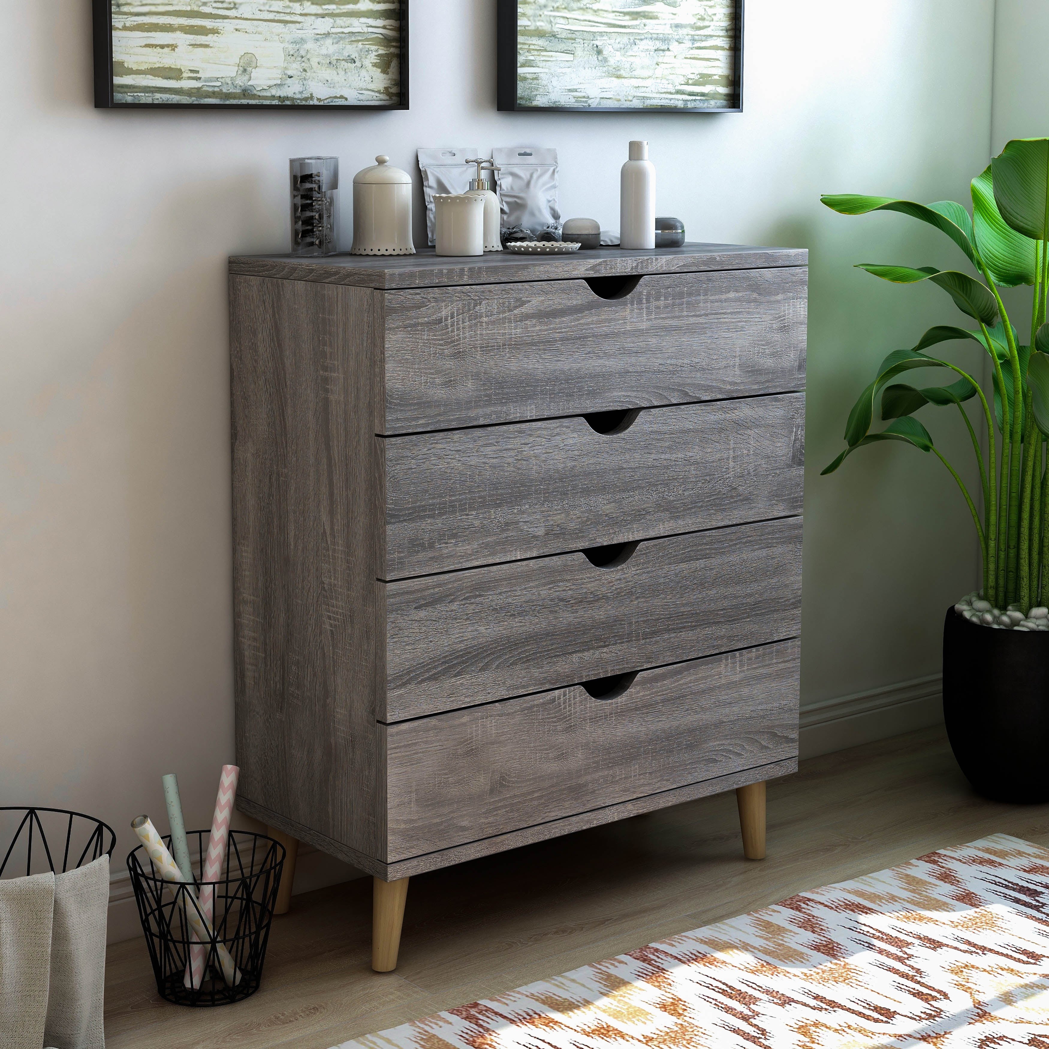 DH BASIC Distressed Grey 4-drawer Tall Dresser by Denhour - - 20931723 - Mycitystee