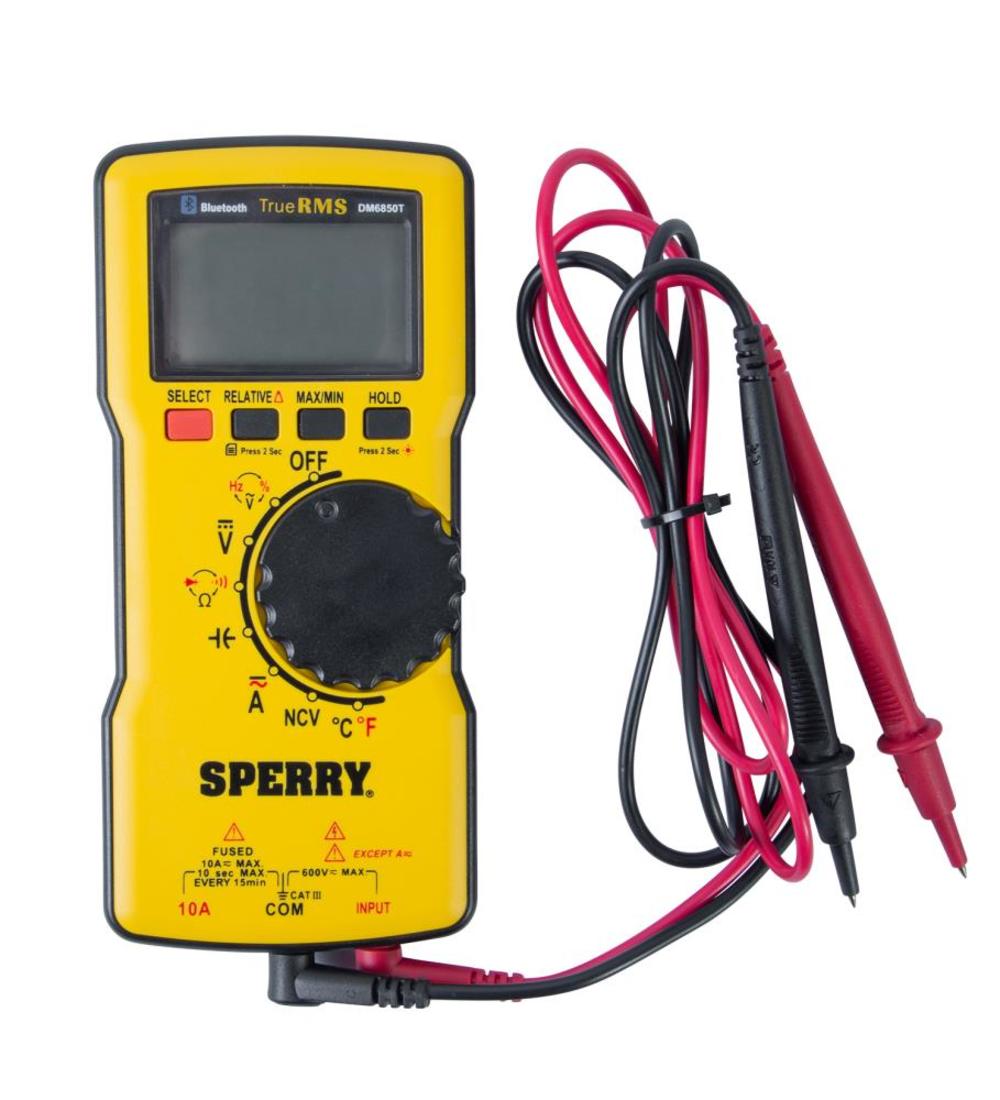 Sperry Instruments DM6850T Digital Multimeter, Thin, TRMS, Bluetooth, Autoranging, 600 V AC/DC, 10A Current, Continuity, Resistance, Capacitance, Freq - Mycitystee