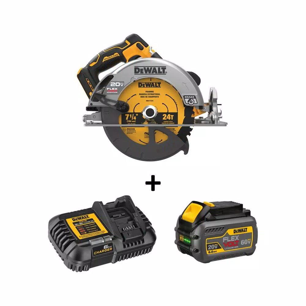 DEWALT 20-Volt MAX Cordless Brushless 7-1/4 in. Circular Saw with FLEXVOLT ADVANTAGE and (1) FLEXVOLT 6.0Ah Battery Kit and#8211; XDC Depot - Mycitystee