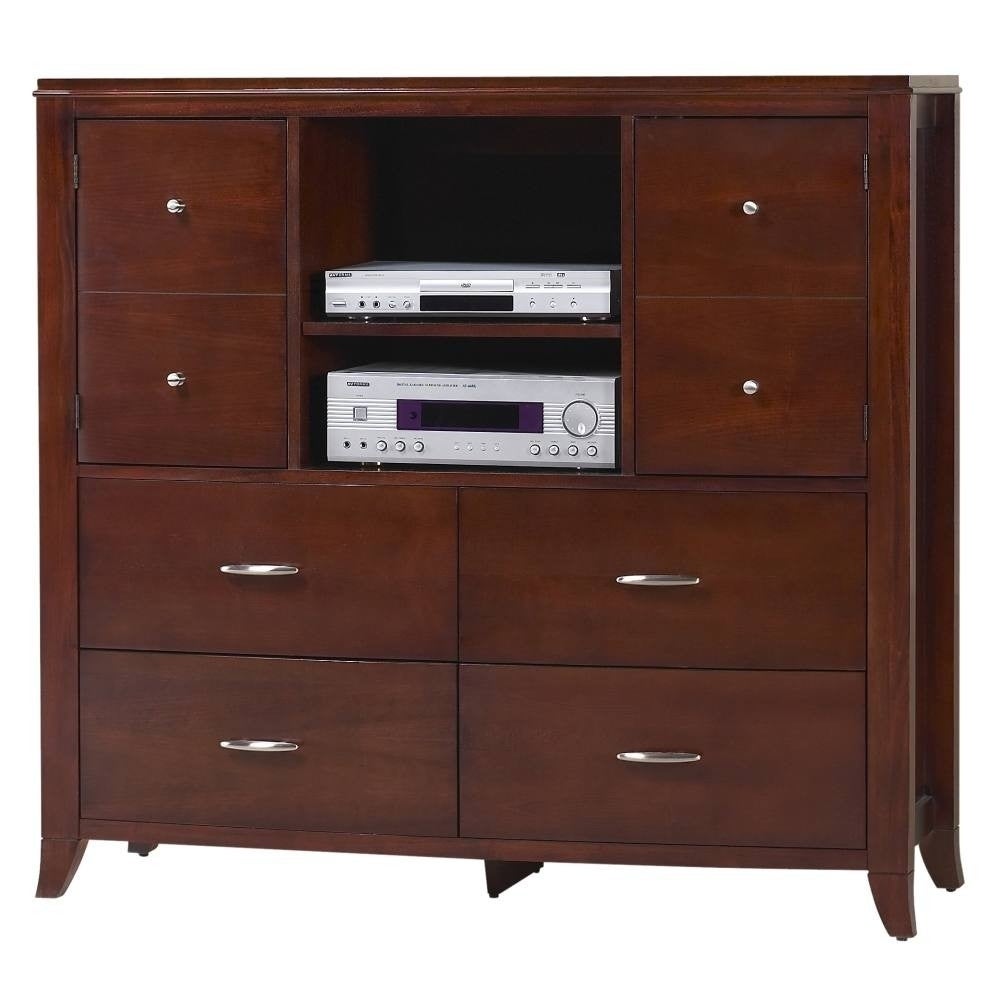 Four Drawers Wooden Media Chest with Two Open Shelves， Cinnamon Brown - - 30636506 - Mycitystee