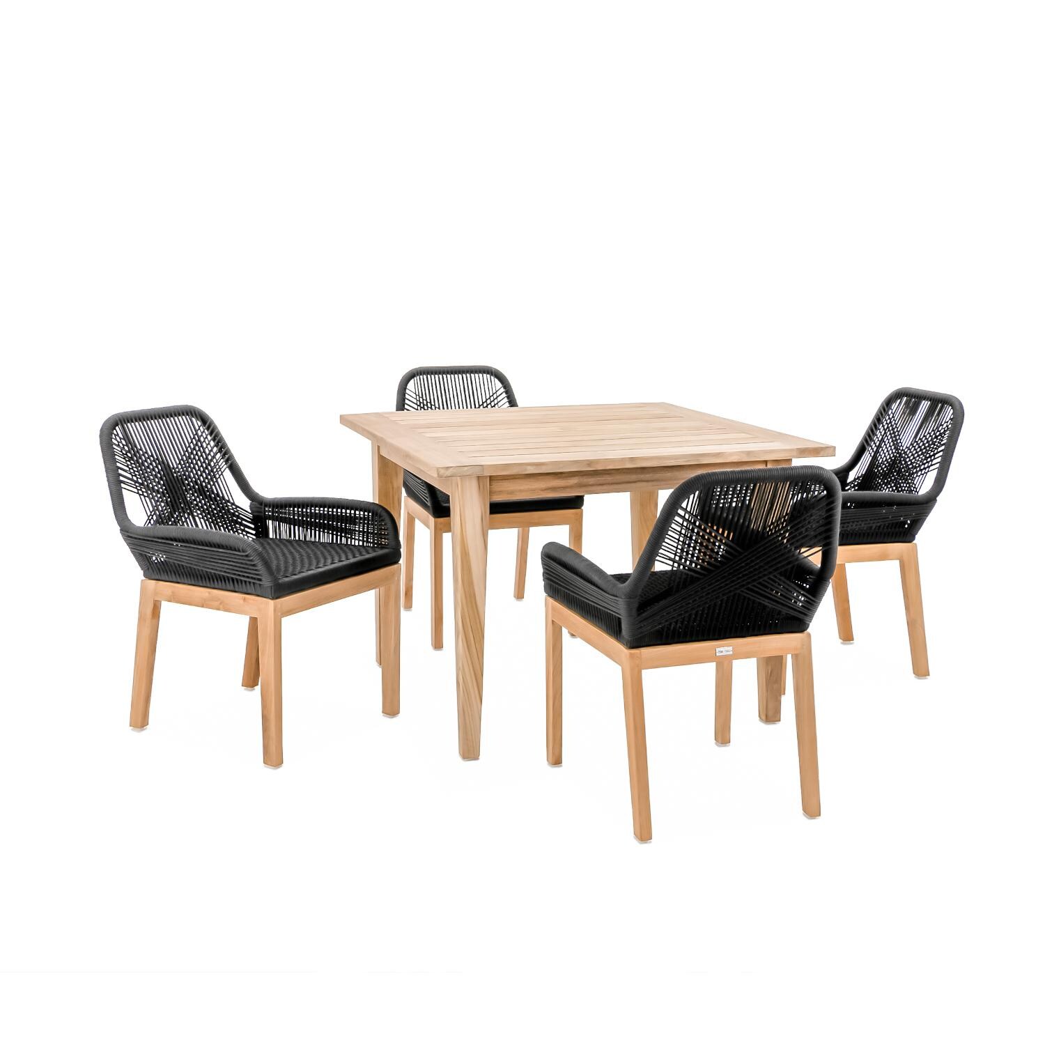 Signature Willow Bay 5 Piece Olefin Rope and Teak Patio Dining Set W/ 42 Inch Square Table - Mycitystee