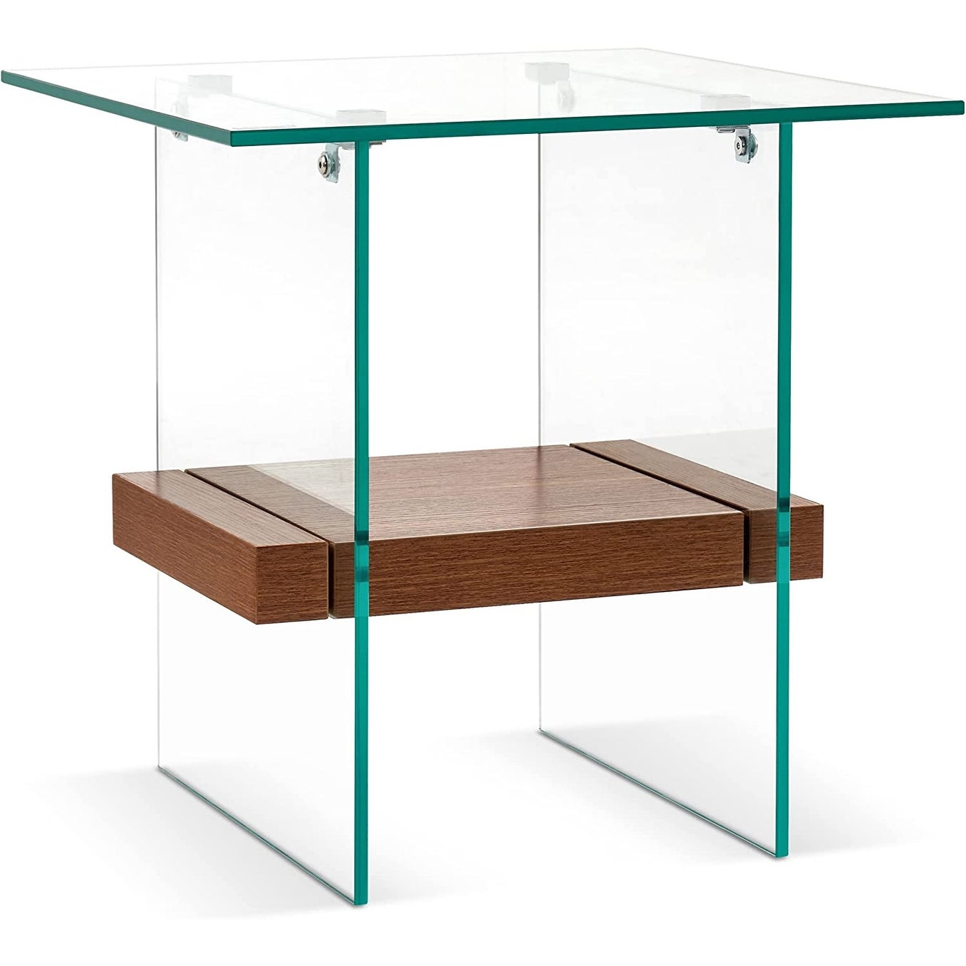 ivinta Modern Glass End Table， Small Side Table for Living Room， Clear Couch Sofa Table with Wood Storage Shelf - Mycitystee