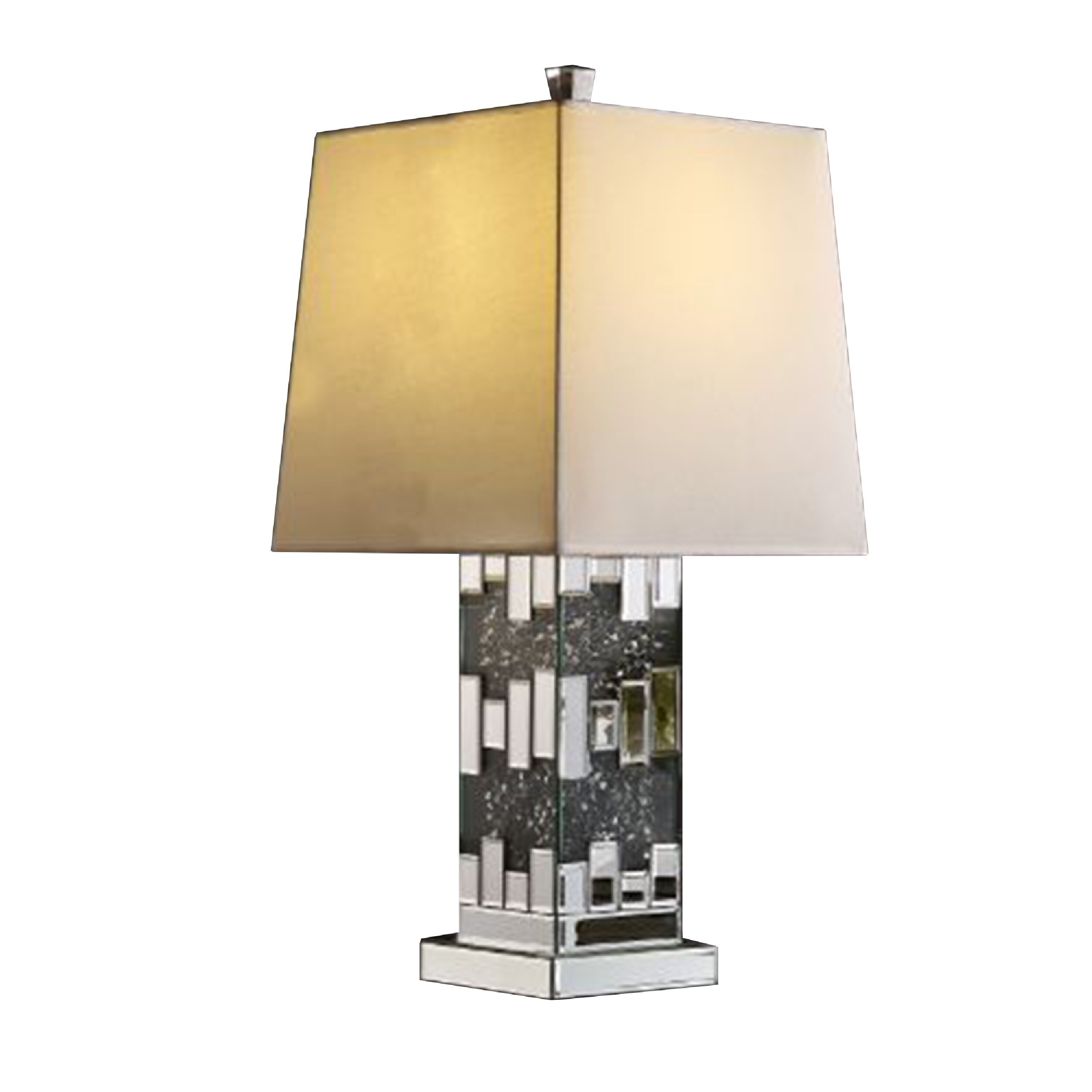 Table Lamp with Cuboid Shape and Mirrored Trim， Silver - Mycitystee