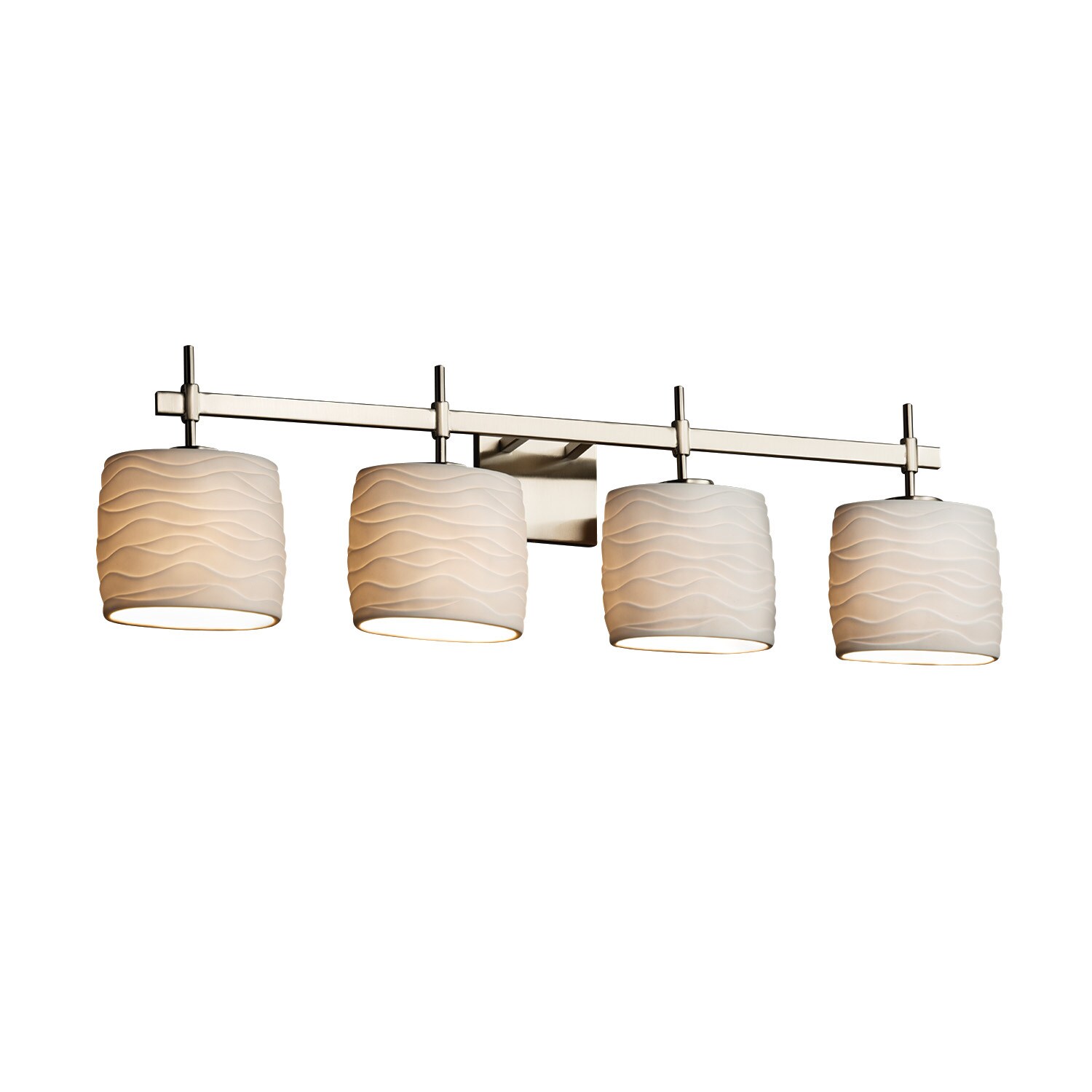 Justice Design Limoges Union 4-light Brushed Nickel Bath Bar， Waves Oval Shade - Mycitystee