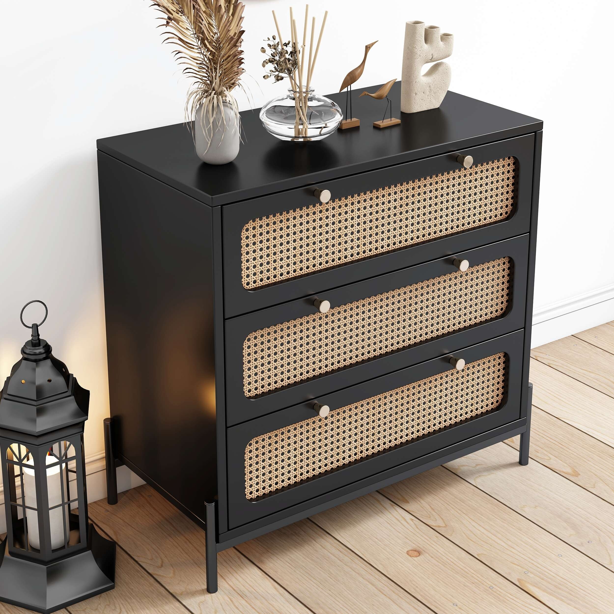 Modern Cannage Rattan Wood Closet 3-Drawer Chest - - 37933325 - Mycitystee