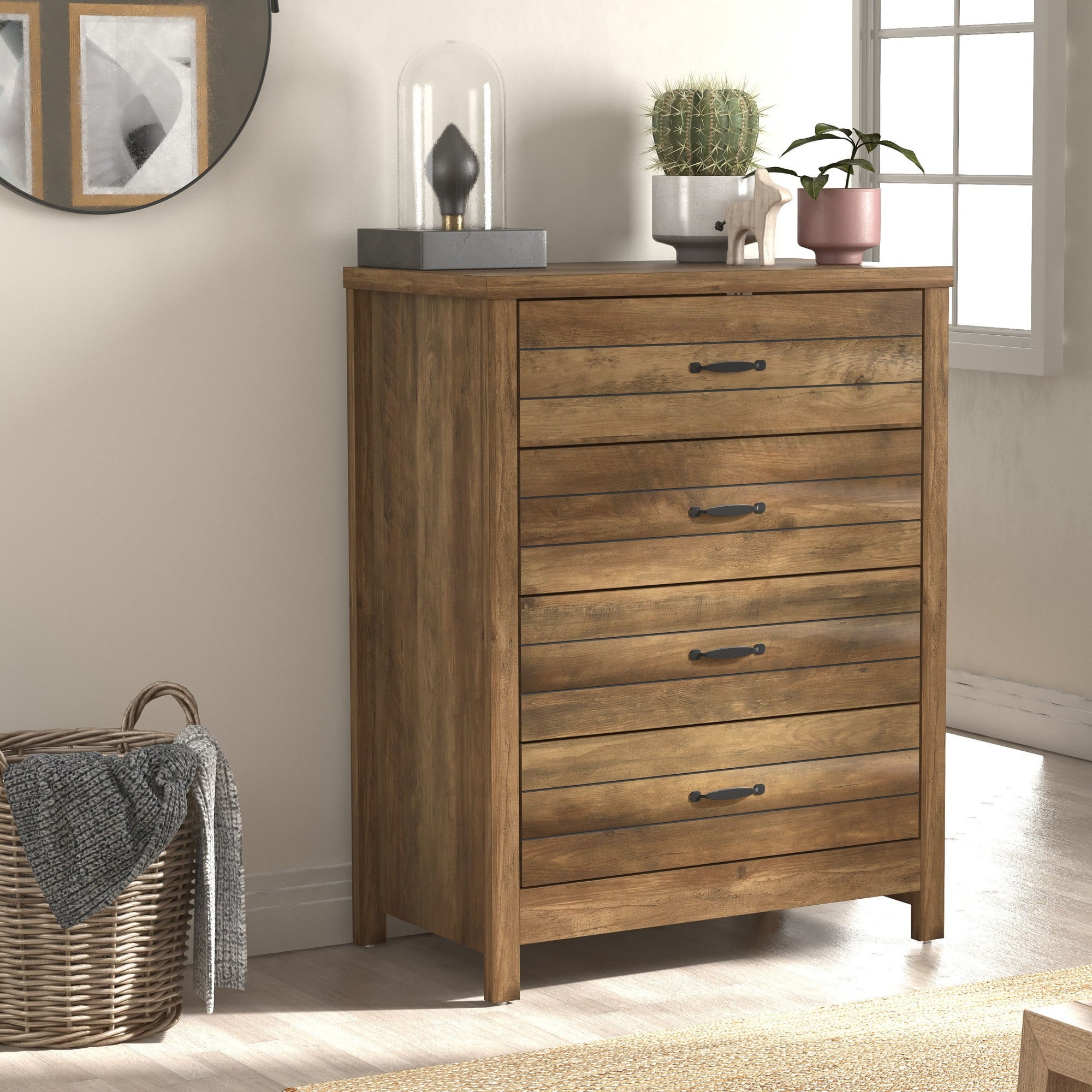 Lancaster Farmhouse 4-Drawer Dresser， Knotty Oak by Living Essentials - - 36139302 - Mycitystee