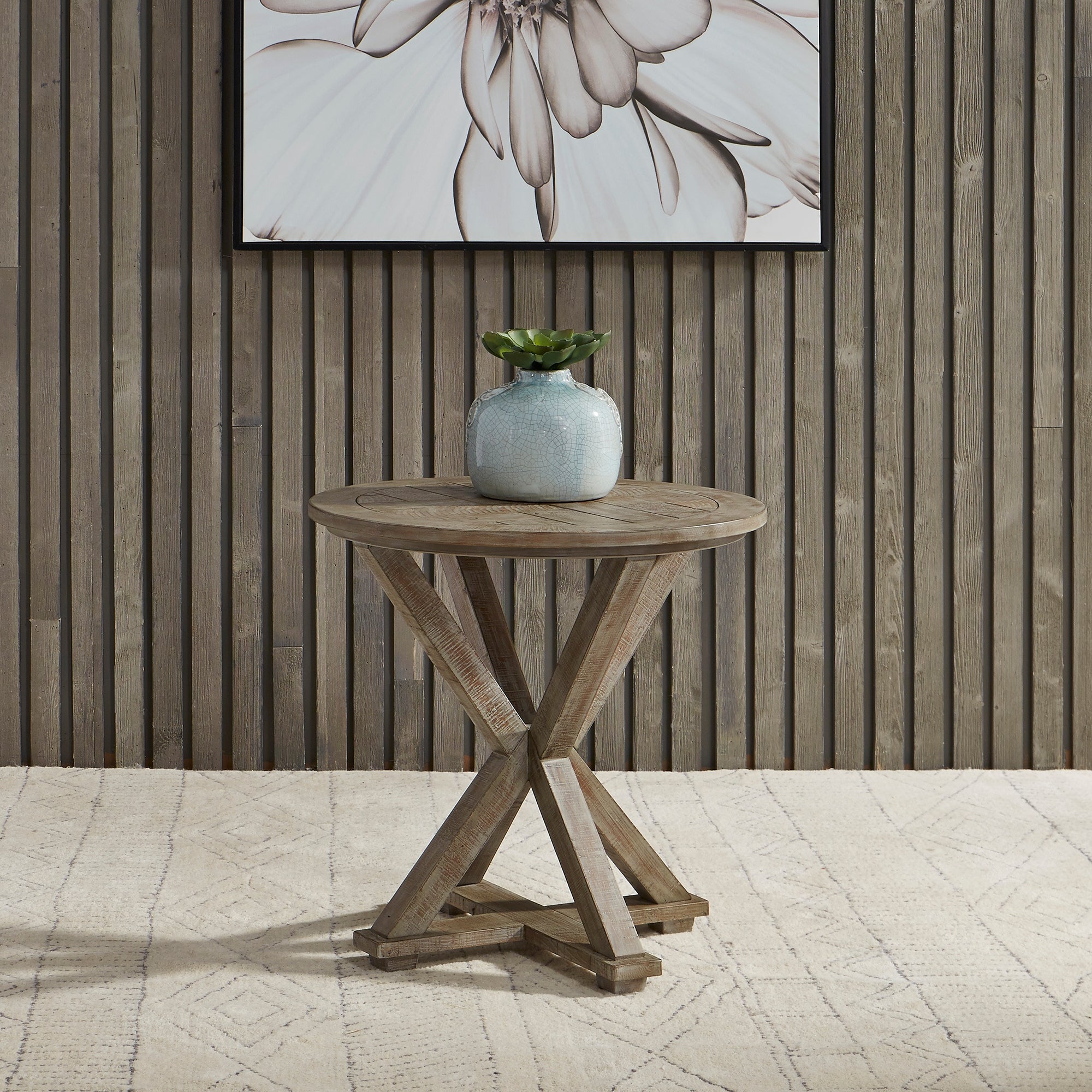 Parkland Falls Weathered Taupe Round End Table - Mycitystee