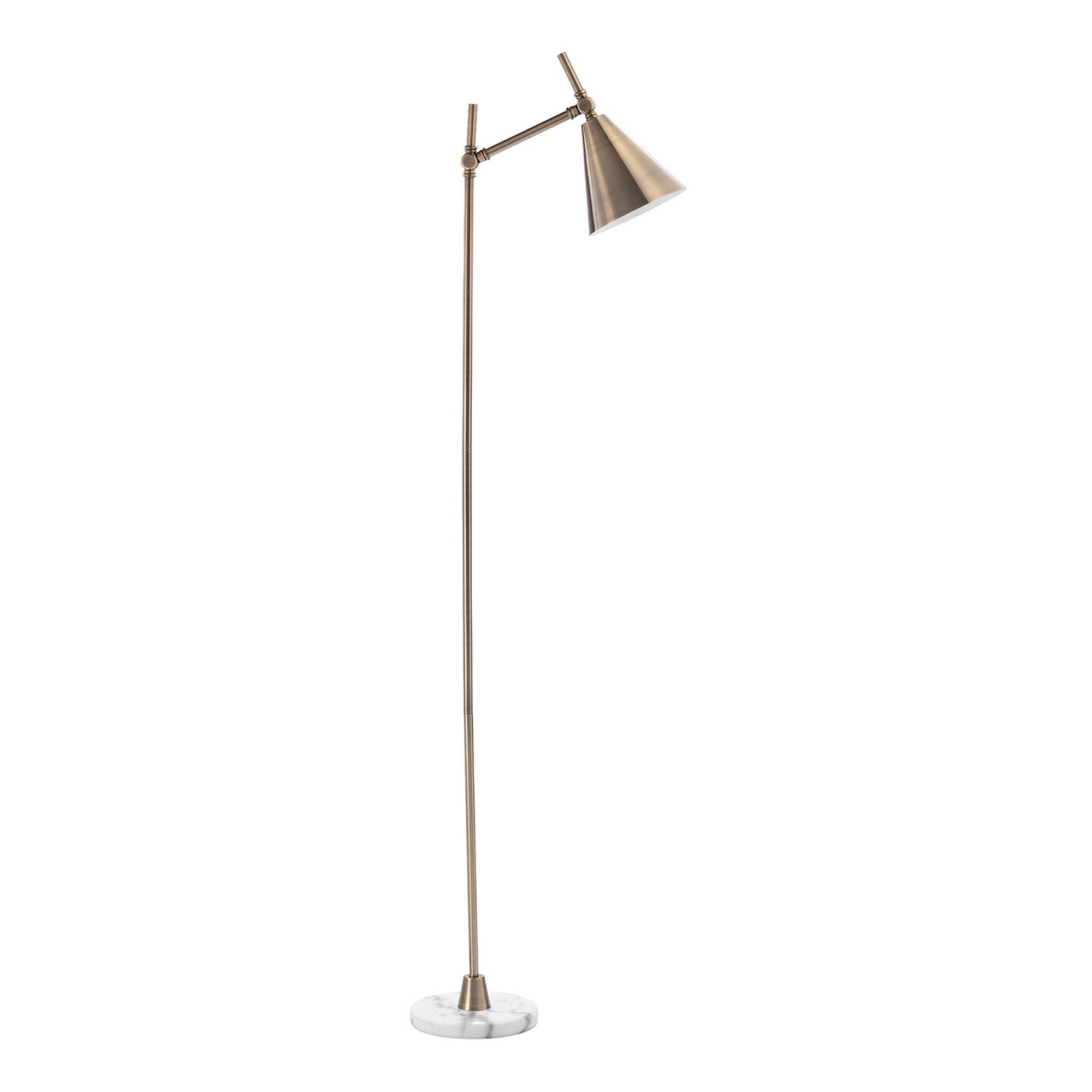 Floor Lamp with Metal Shade and Round Marble Base， Brass - Mycitystee