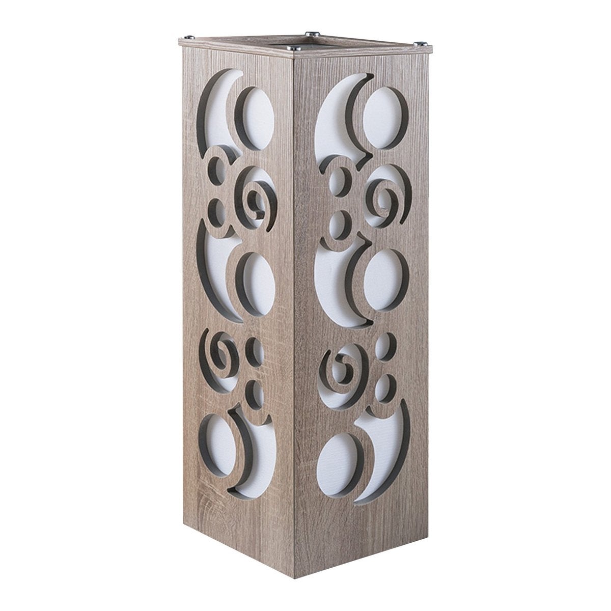 Cuboidal Wooden Frame Table Lamp with Cut Out Details， Taupe Brown - 23.98 H x 8.9 W x 8.9 L Inches - Mycitystee