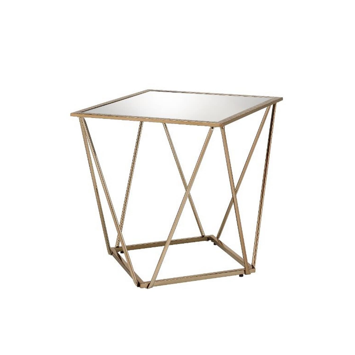End Table with Mirror Top and Open Geometric Base， Champagne Gold - Mycitystee