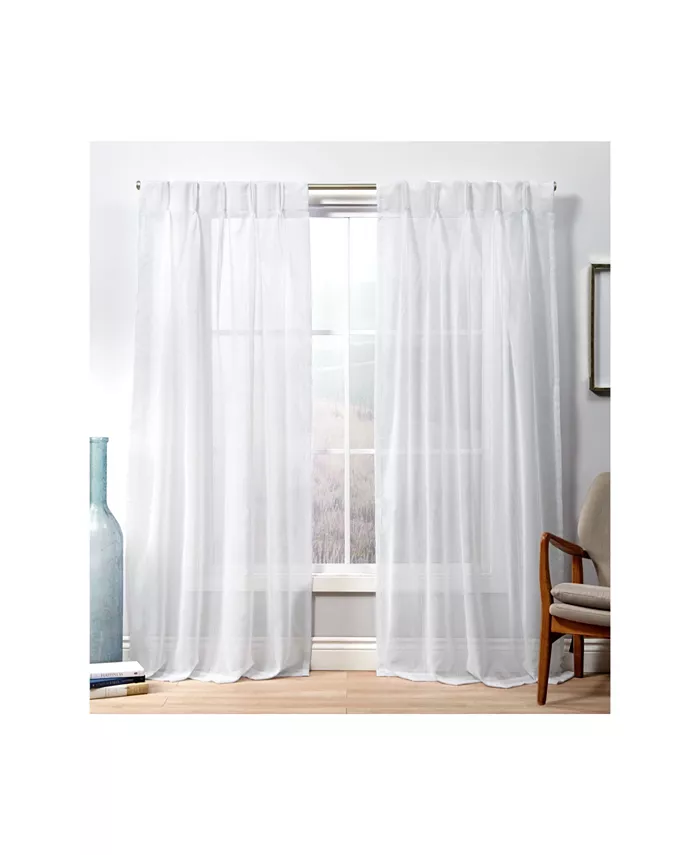 Exclusive Home Curtains Penny Sheer Embellished Stripe Grommet Top Curtain Panel Pair， 27