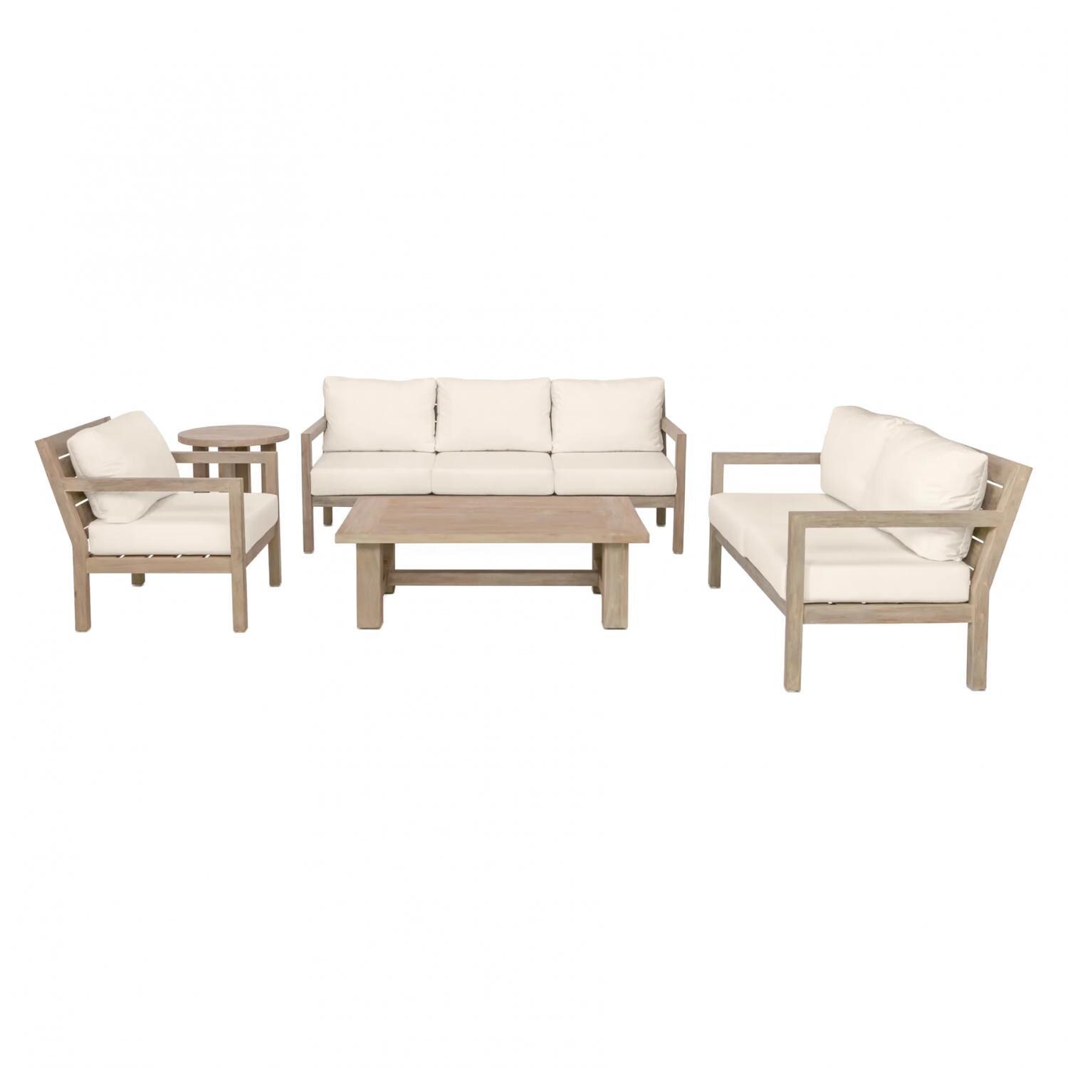 Signature Sabine Landing 5 Piece Brushed Teak Patio Seating Set - Mycitystee