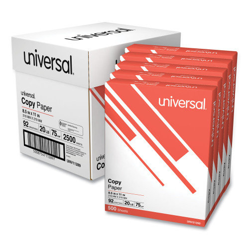 Universal Copy Paper Convenience Carton， 92 Bright， 20lb， 8.5 x 11， White， 500 Sheets/Ream， 5 Reams/Carton (11289) - Mycitystee