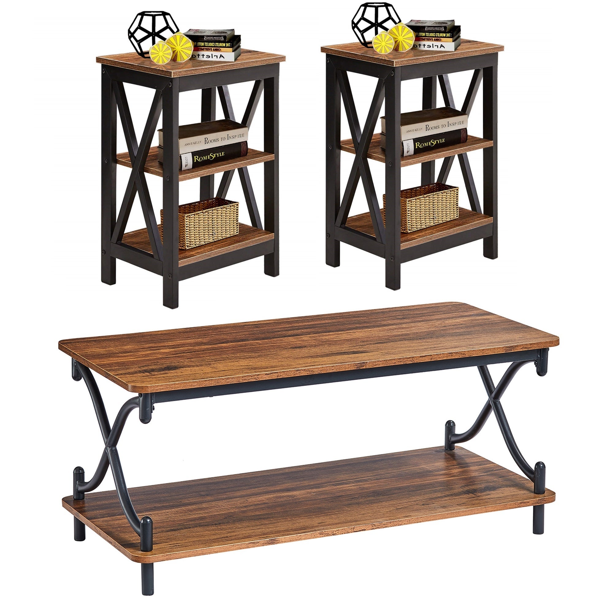Modern 3 Piece Coffee Table and Side Table Set of 2 - Mycitystee